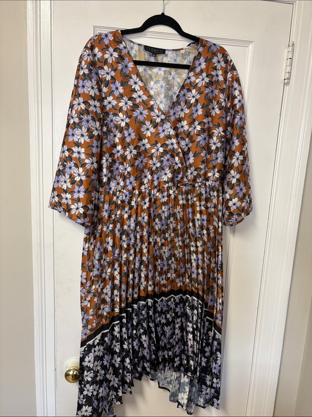 Eloquii Rust Floral High-Low Midi Dress